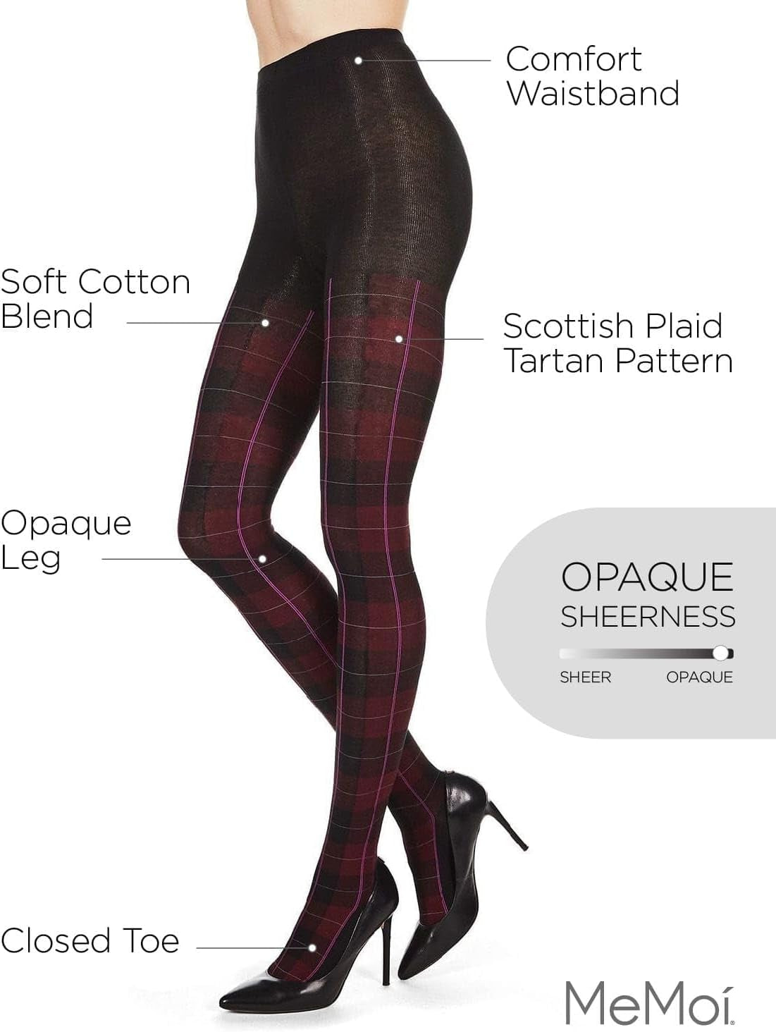 Glasgow Plaid Cotton Tights for Women, Cozy, Warm and Fashionable Patterned Sweater Tights - Sizes Small to 6X