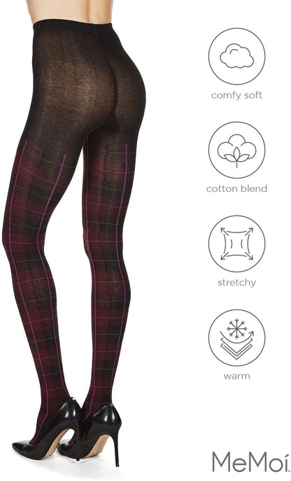 Glasgow Plaid Cotton Tights for Women, Cozy, Warm and Fashionable Patterned Sweater Tights - Sizes Small to 6X