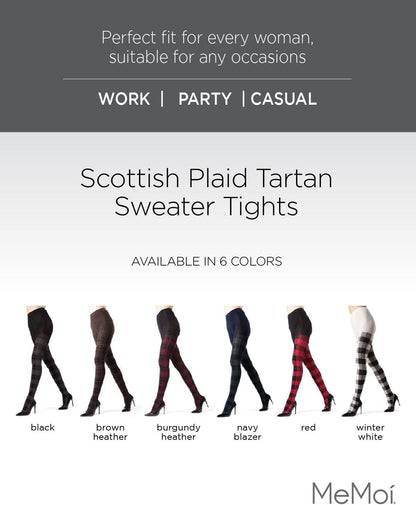 Glasgow Plaid Cotton Tights for Women, Cozy, Warm and Fashionable Patterned Sweater Tights - Sizes Small to 6X